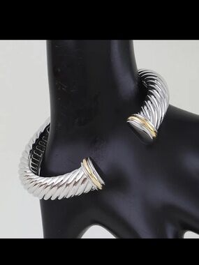 Silver and Gold Twisted Cuff Bracelet - Women Jewelry